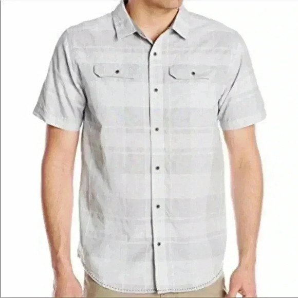 EUC PrAna 100% Organic Cotton Marvin button down short sleeve shirt Light Gray L - Picture 1 of 11